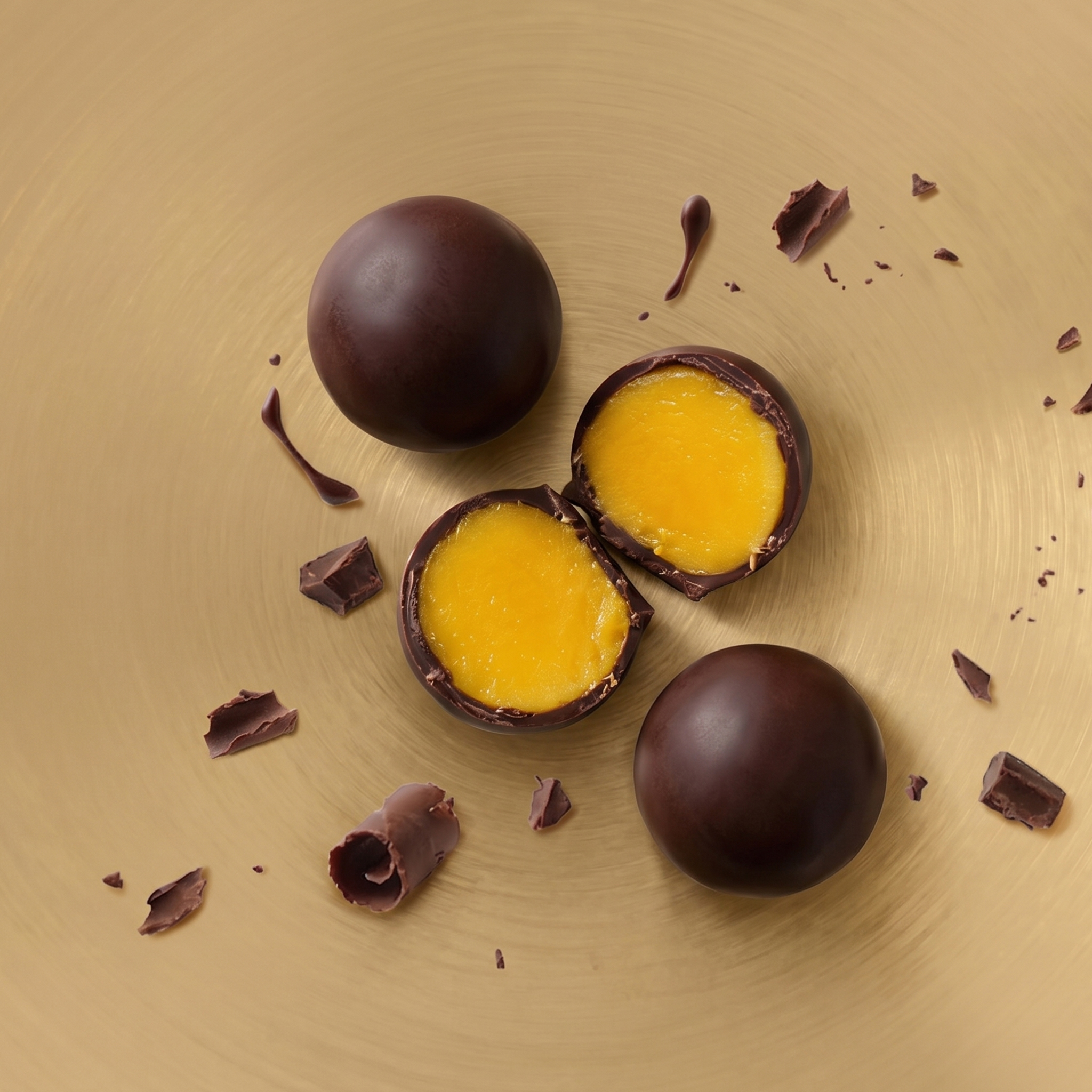 Mango-Kugeln in Zartbitterschokolade