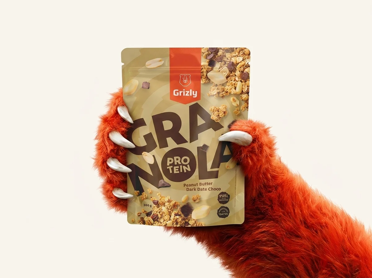 Pfote, die Granola hält
