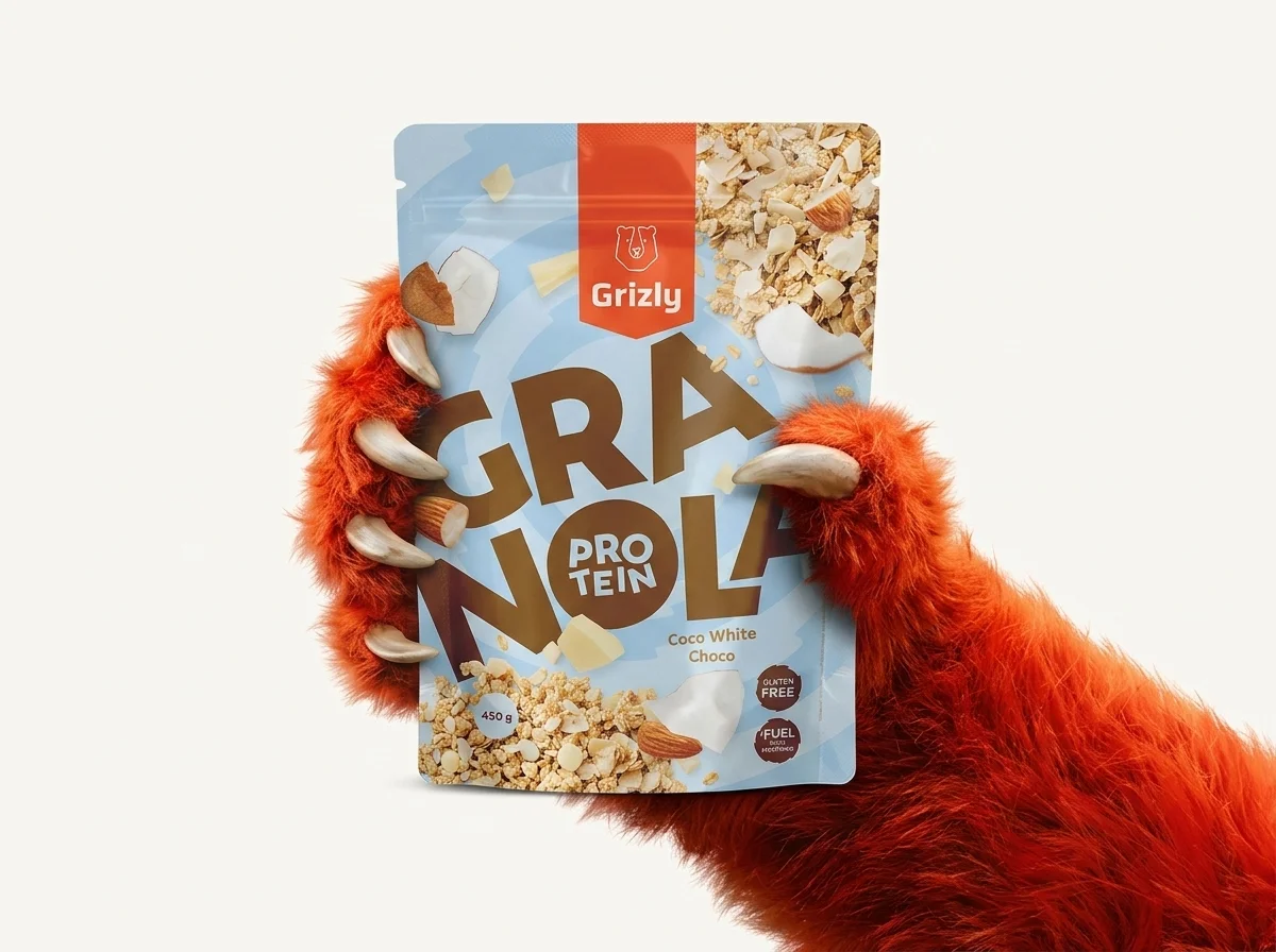 Pfote, die Granola hält