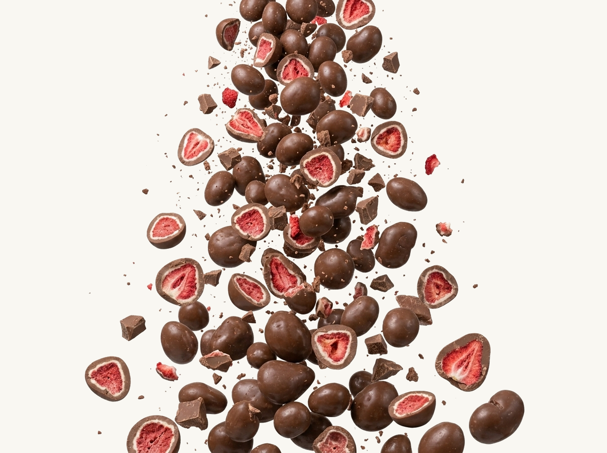 fallende gefriergetrocknete Erdbeeren