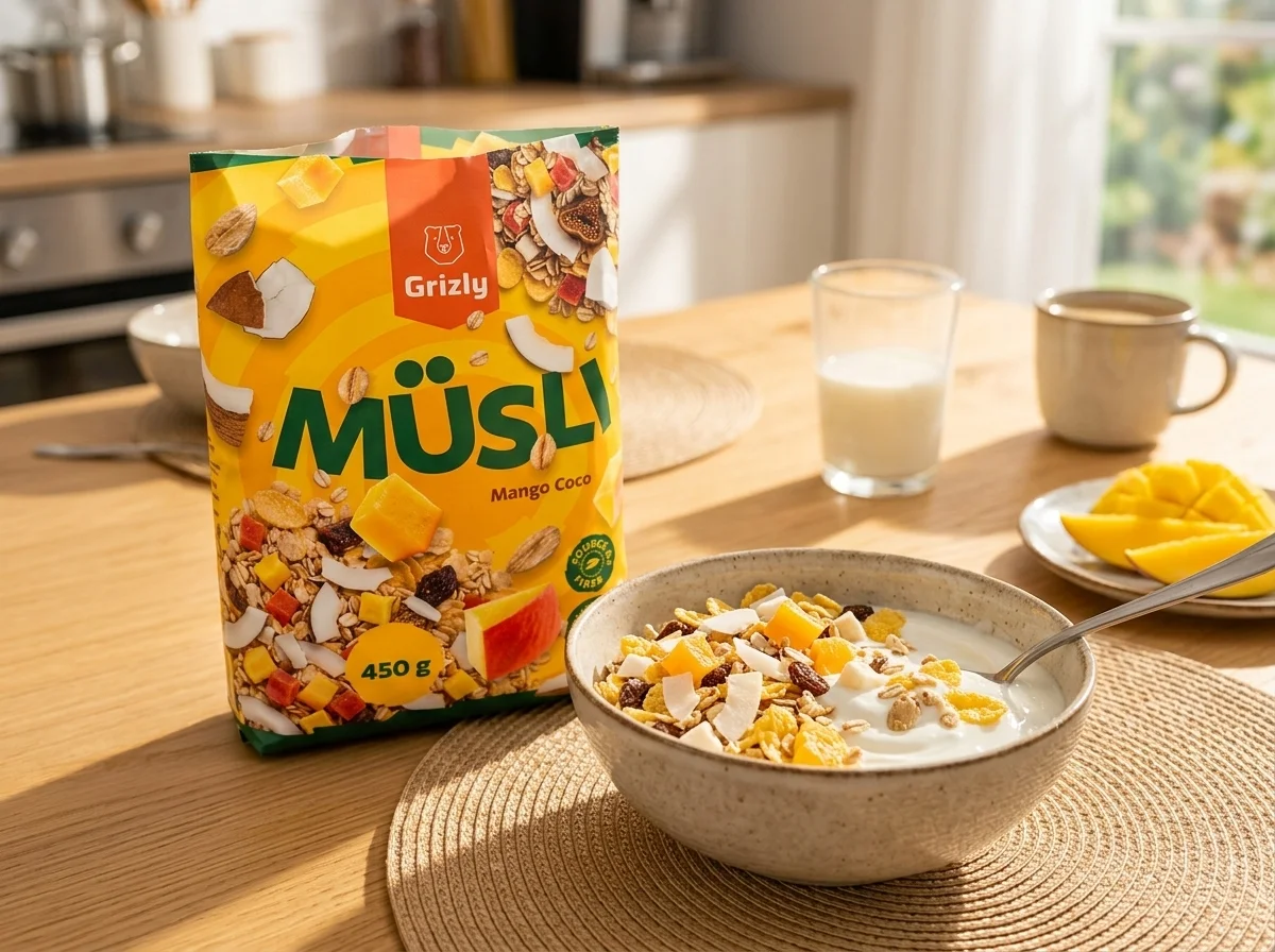 Müsli in der Schüssel auf dem Tisch