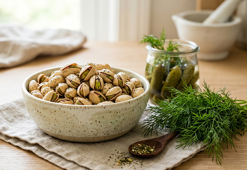 Pistazien mit Dill und eingelegten Gurken
