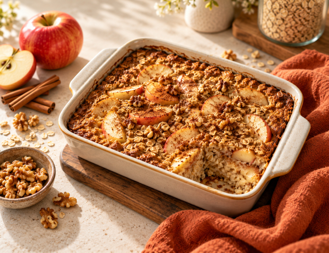 Gebackenes Oatmeal mit Äpfeln und Zimt