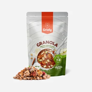 Apfel-Zimt Granola mit weißer Schokolade
