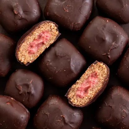 BITES Gefüllte Erdbeer-Miniriegel in Zartbitterschokolade BIO (2x19 g)