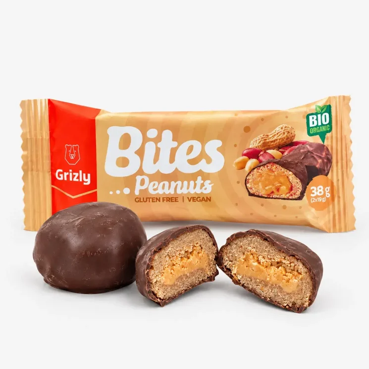 BITES Gefüllte Erdnuss-Miniriegel in Zartbitterschokolade BIO (2x19 g)