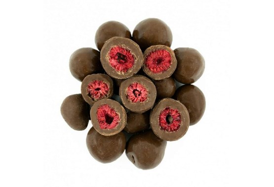 Gefriergetrocknete Himbeeren in Vollmilchschokolade