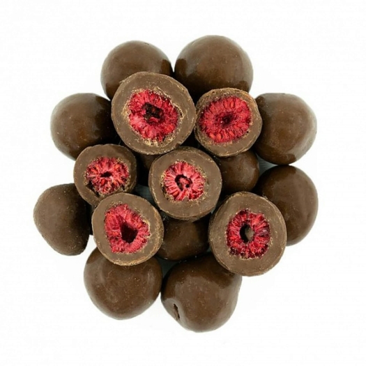 Gefriergetrocknete Himbeeren in Vollmilchschokolade