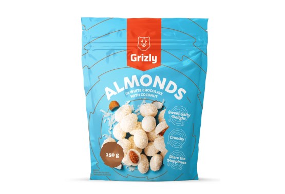 Mandeln in weißer Schokolade mit Kokos