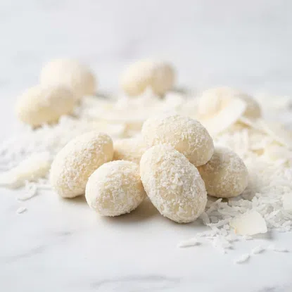 Mandeln in weißer Schokolade mit Kokos