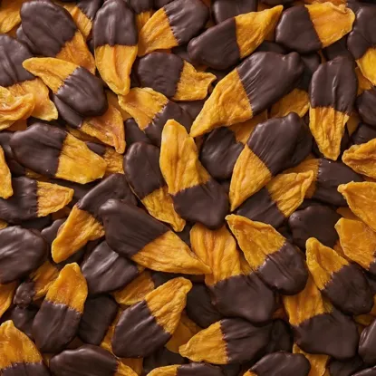 Mango-Scheiben teilüberzogen mit Zartbitterschokolade